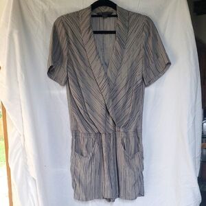 Armani Exchange 100% Silk Gray Striped Romper Size 6